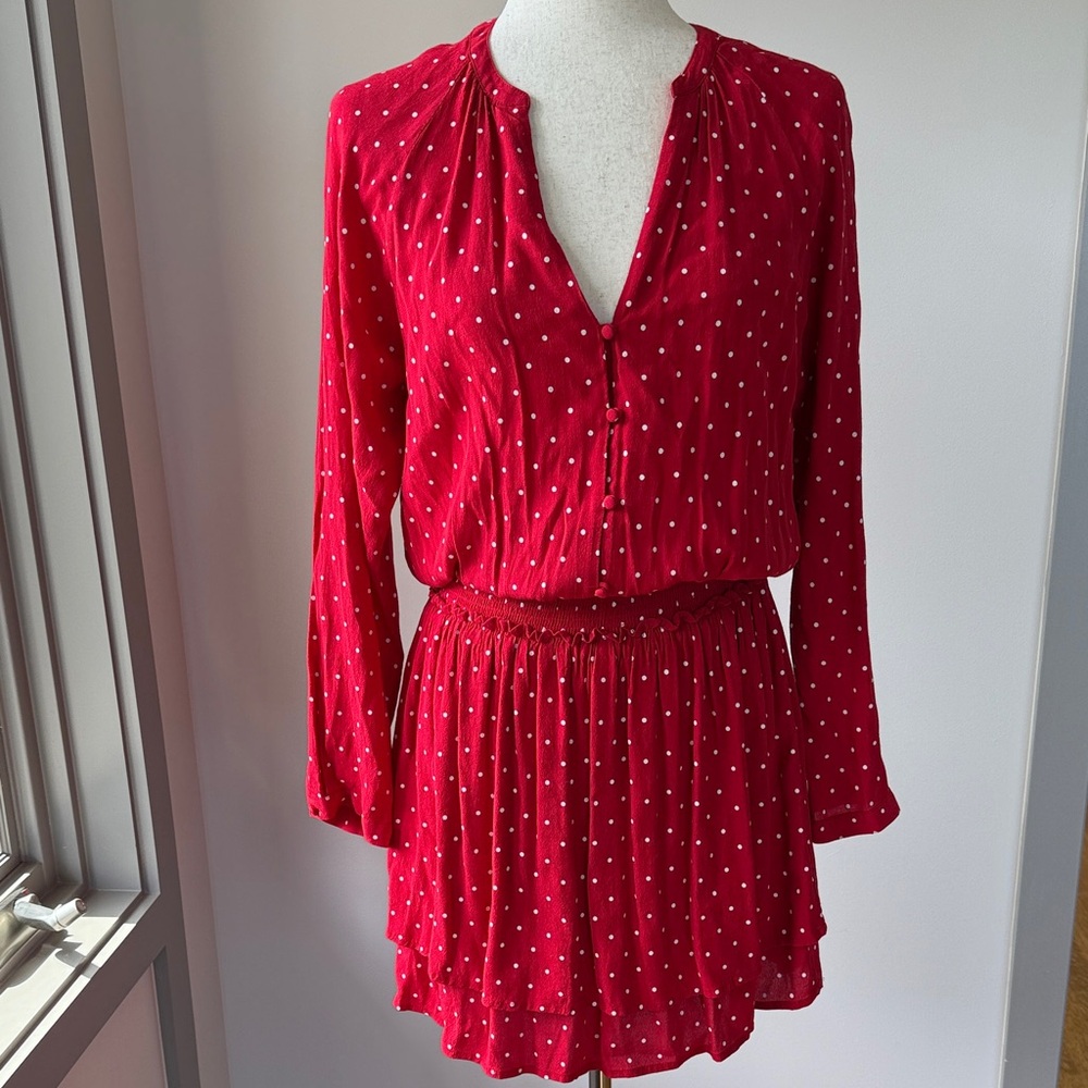 Rails Jasmine Scarlett White Mini Dots Long Sleeve Dress
